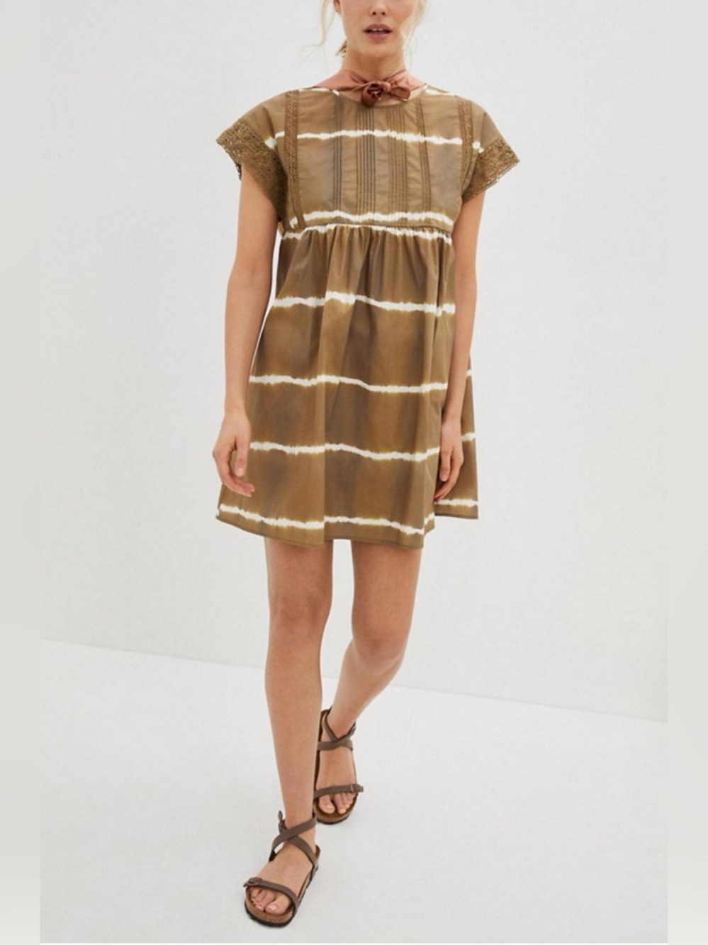 Anthropologie Moss Tie Dye Brigid Tunic Dress Crochet Stripe Corey Lynn Calter L